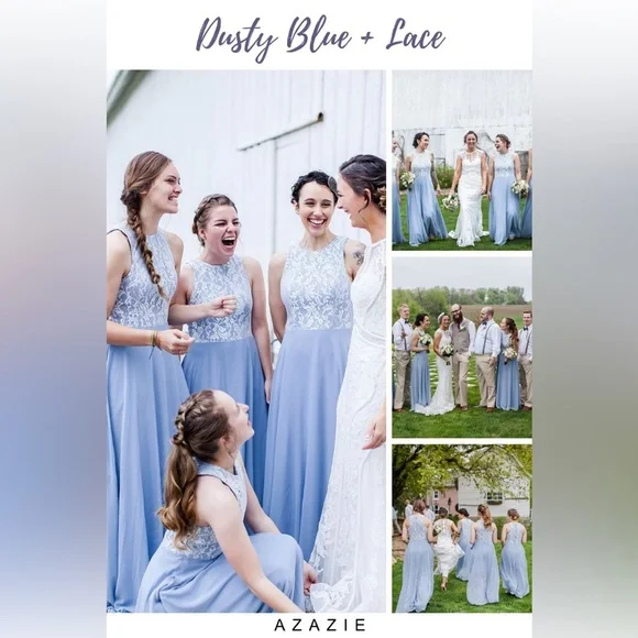 Elegant Blue and White Lace Evening Gown - Picture 4 of 6